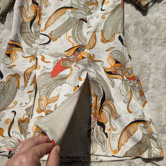 Vintage French 70s Psychedelic Floral Mock Turtleneck Front Slit Tunic Top Sz XS - Picture 5 of 12